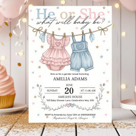 Pink or Blue Baby Clothes Gender Reveal Invitation Einladung