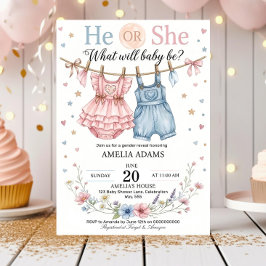 Pink or Blue Baby Clothes Gender Reveal Invitation Einladung
