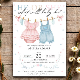 Pink or Blue Baby Clothes Gender Reveal Invitation Einladung