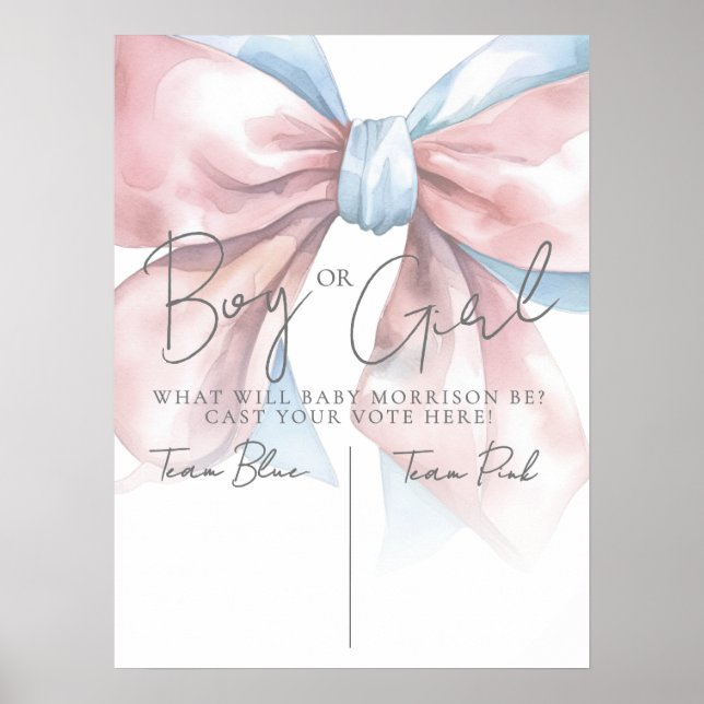 Pink Or Blue Bow Gender Reveal Party Poster (Vorne)