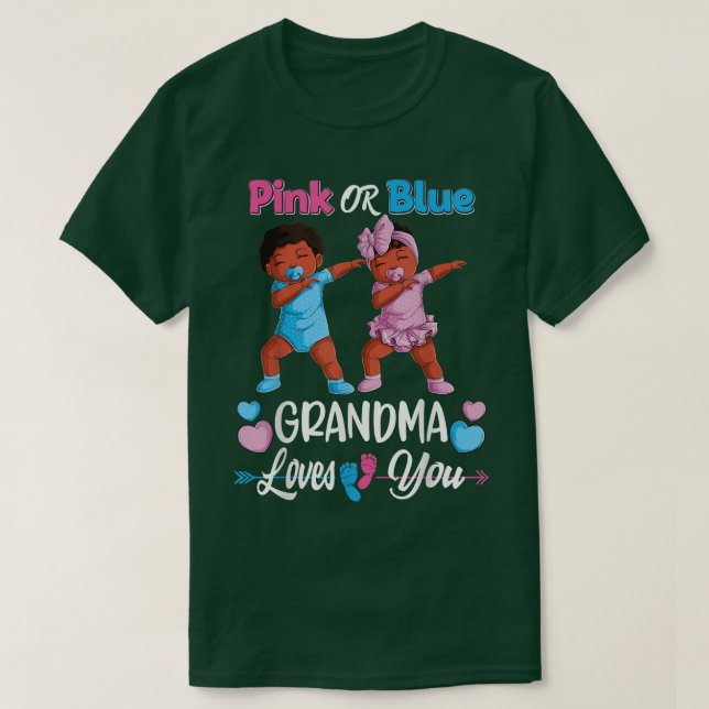 Pink Or Blue Grandma Loves You Black Baby Gender R T-Shirt (Design vorne)