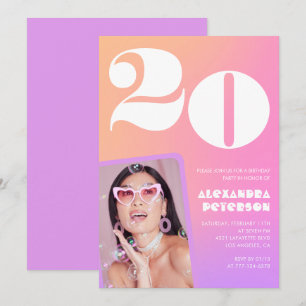 Pink Orange 20. Geburtstagseinladung Retro Einladung