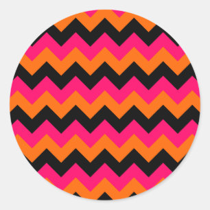 Pink Orange Black Zigzag Runder Aufkleber