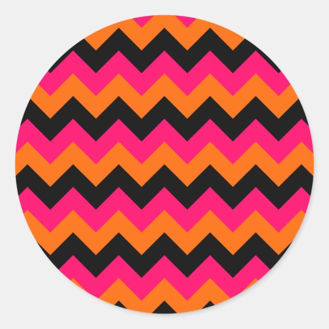 Pink Orange Black Zigzag Runder Aufkleber (Vorderseite)