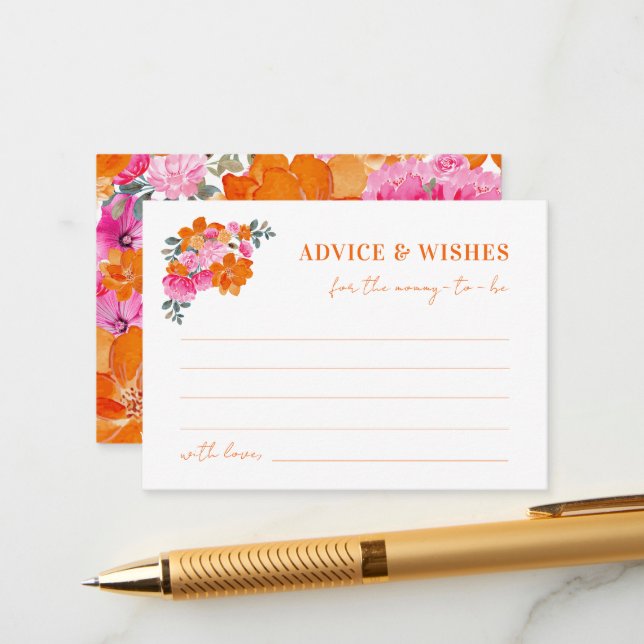 Pink Orange Blumendusche und Wünsche Begleitkarte (Vorderseite/Rückseite Beispiel)