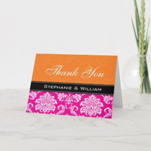 Pink Orange Damask Wedding Danke Karten