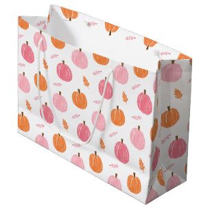 Pink Orange Fall Pumpkin Blätter Muster Große Geschenktüte
