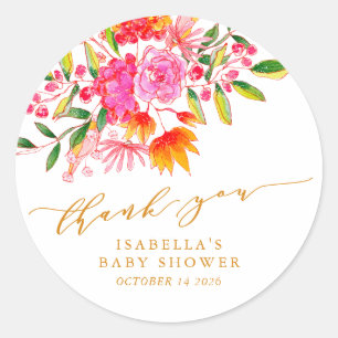 Pink Orange Floral Custom Baby Dusche Vielen Dank Runder Aufkleber