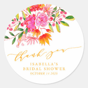 Pink Orange Floral Custom Brautparty Vielen Dank Runder Aufkleber
