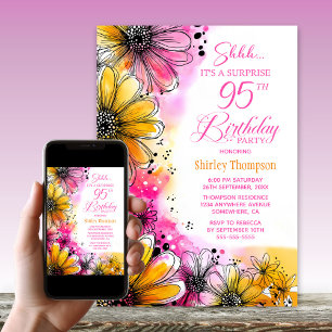 Pink Orange Floral Überraschung 95. Geburtstagspar Einladung