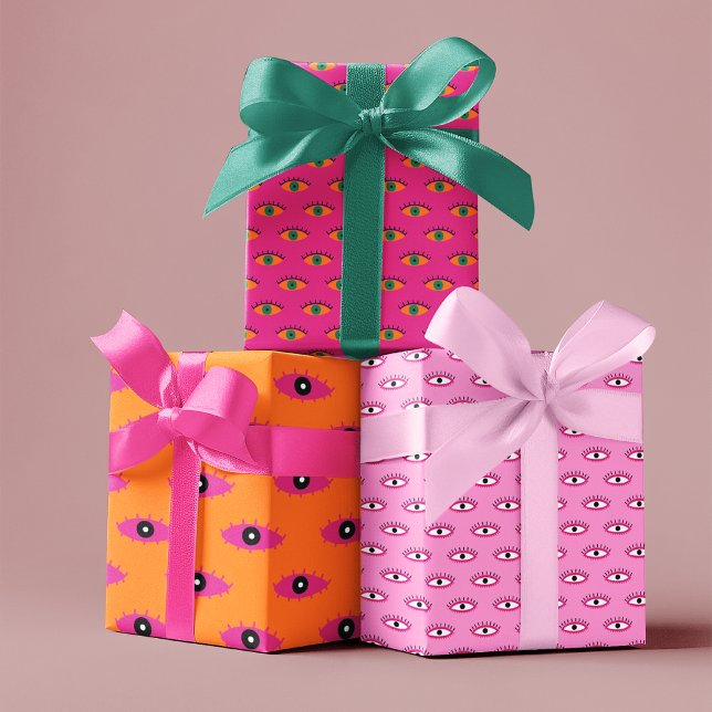 Pink & Orange Funky Evil Eye Pattern Holiday Gesch Geschenkpapier Set (Von Creator hochgeladen)