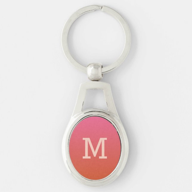 Pink Orange Gradient benutzerdefinierte Monogramm- Schlüsselanhänger (Vorderseite)