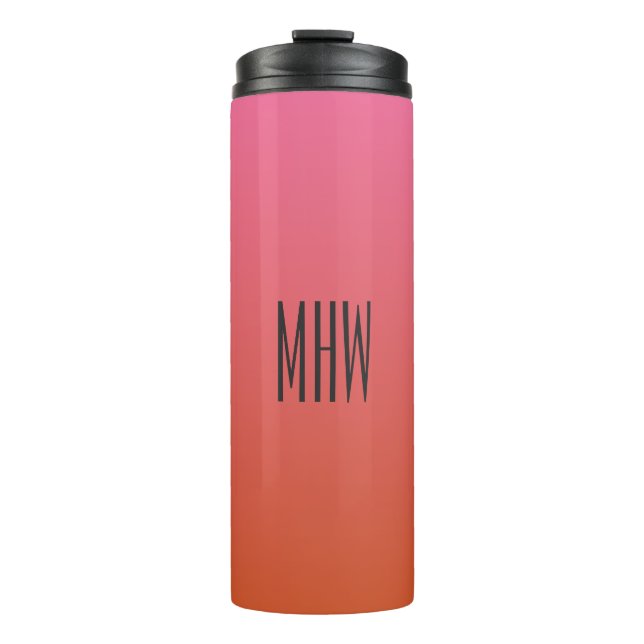 Pink Orange Gradient Custom Monogram Tumbler Thermosbecher (Vorderseite)