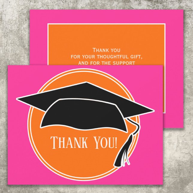 Pink Orange Graduation Cap Danke (Pink and orange graduation cap "thank you" card)