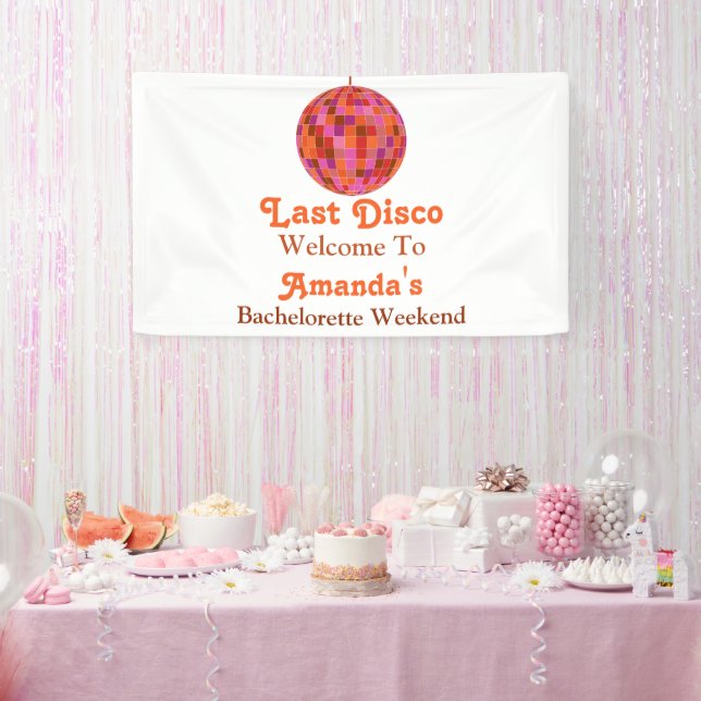 Pink Orange Groovy Letzte Disko Bachelorette Herzl Banner (Party)