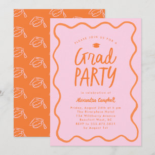 Pink Orange Hand Drawn Squiggle Graduation Party Einladung