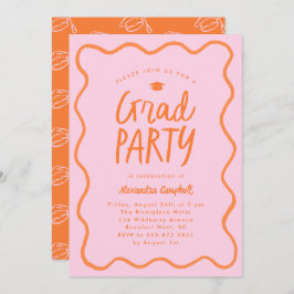 Pink Orange Hand Drawn Squiggle Graduation Party Einladung