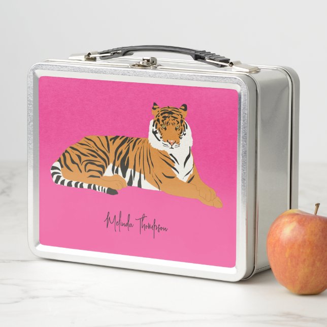 Pink Orange Jungle Safari Tiger Animal Trendy Metall Brotdose (Beispiel)