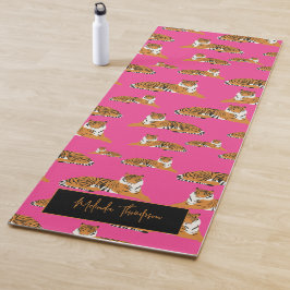 Pink Orange Jungle Safari Tiger Tierische Fitness Yogamatte