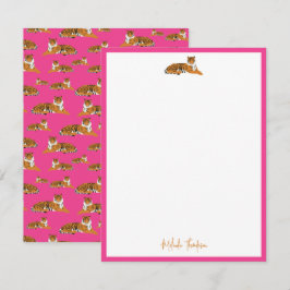 Pink Orange Jungle Tiger Script personalisieren Mitteilungskarte