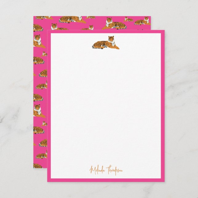 Pink Orange Jungle Tiger Script personalisieren Mitteilungskarte (Vorne/Hinten)