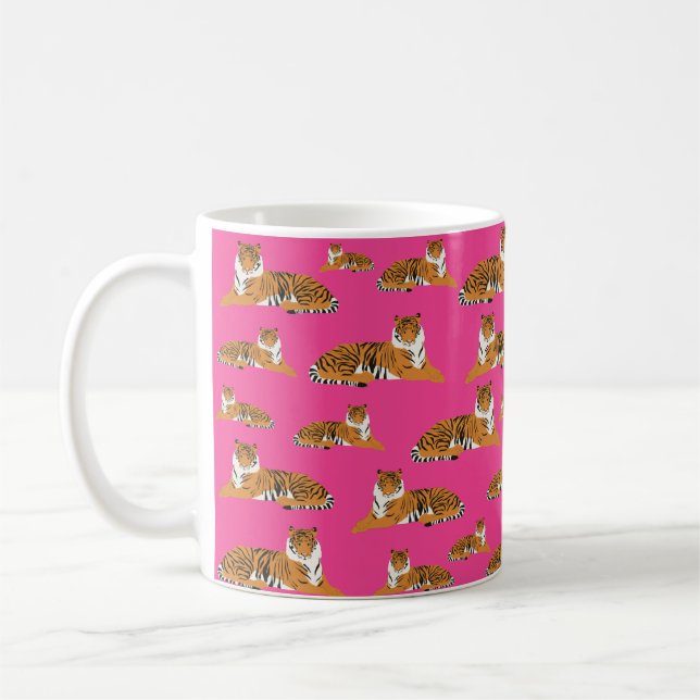 Pink Orange Jungle Tiger Tiermuster Kaffeetasse (Links)