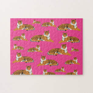 Pink Orange Jungle Tiger Tiermuster Puzzle