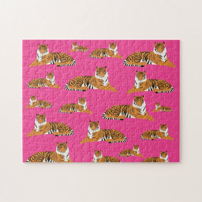 Pink Orange Jungle Tiger Tiermuster Puzzle (Horizontal)
