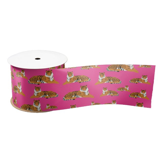 Pink Orange Jungle Tiger Tiermuster Satinband (Spule)