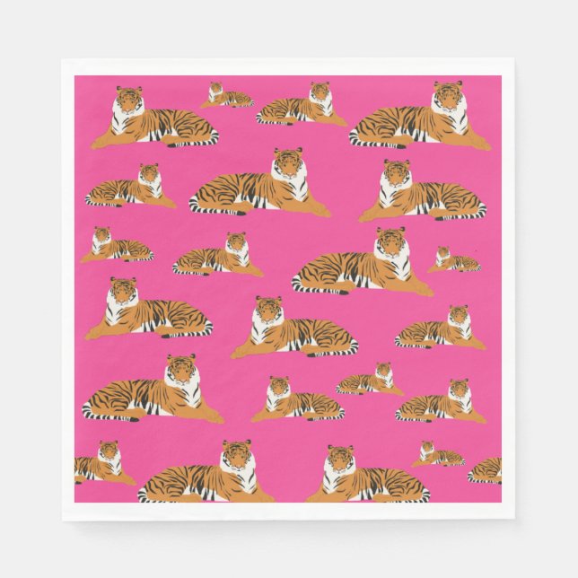 Pink Orange Jungle Tiger Tiermuster Serviette (Vorderseite)