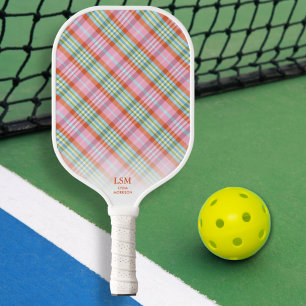Pink Orange Kariertes Muster Benutzerdefinierter T Pickleball Schläger