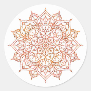 Pink & Orange Mandala auf weißem Glamour Runder Aufkleber