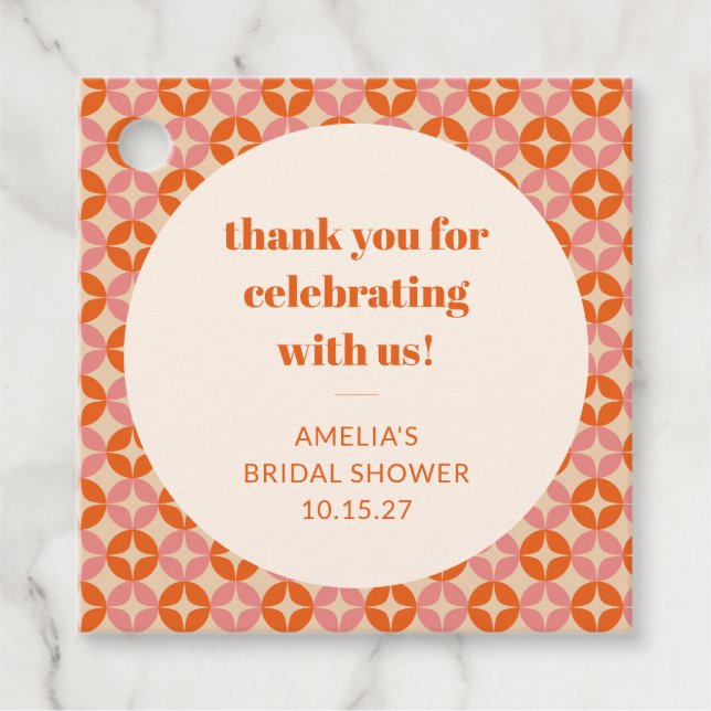 Pink Orange Mid Century Custom Brautparty Danke Geschenkanhänger (Vorderseite)