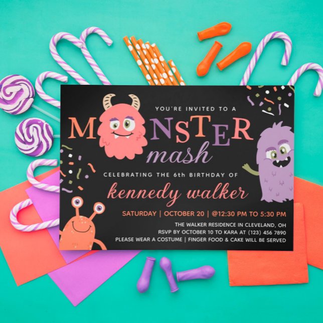 Pink Orange Monster Mash Halloween Party Einladung (Von Creator hochgeladen)