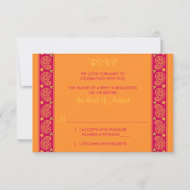 Pink Orange Paisley Floral Wedding Repair Card RSVP Karte