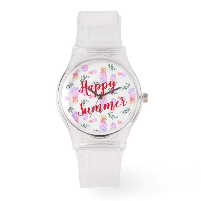 PINK & ORANGE PINEAPPLE GLÜCKLICHER SOMMER ARMBANDUHR (Vorderseite)