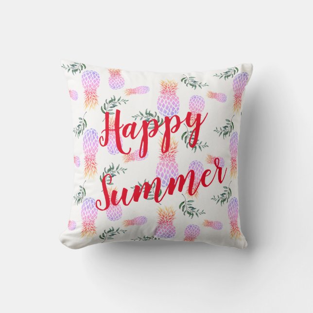 PINK & ORANGE PINEAPPLE GLÜCKLICHER SOMMER KISSEN (Vorderseite)
