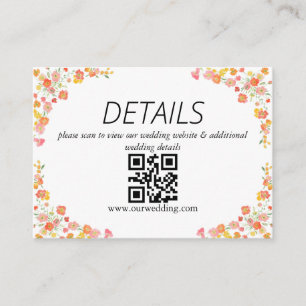 Pink & Orange Sommer Blumen Hochzeit QR Code Begleitkarte