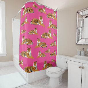 Pink Orange Tiger Tiermuster Duschvorhang