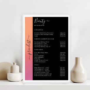 Pink, Orange und Black Pricelist Salon Poster