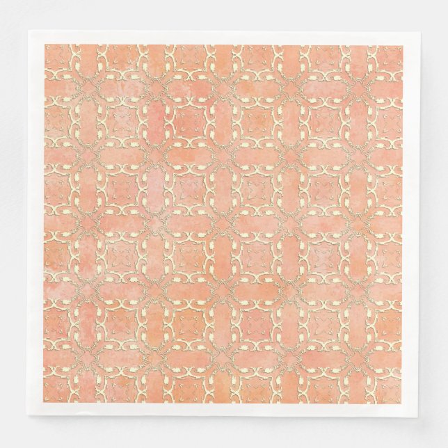 Pink Orange und Cream Metallic Filigree Muster Serviette (Vorderseite)