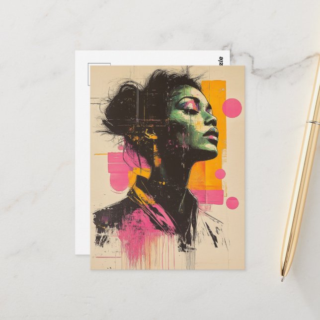 Pink Orange Woman Postkarte (Vorderseite/Rückseite Beispiel)