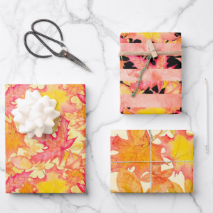 PINK ORANGE YELLOW AUTUMN LEAVES GESCHENKPAPIER SET