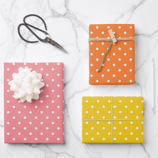 Pink Orange Yellow Polka Dots Muster Wrappi Geschenkpapier Set (Vorderseite)