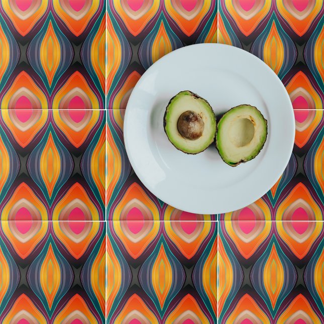 Pink Orange Yellow Retro Funky Abstraktes Muster Fliese (Von Creator hochgeladen)