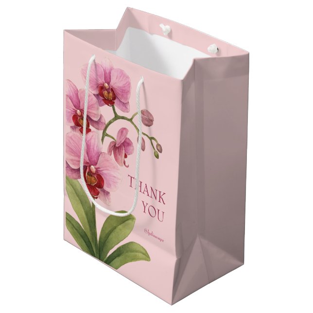 Pink Orchid Business Thank You Gift Bag Mittlere Geschenktüte (Vorderseite Schrägansicht)