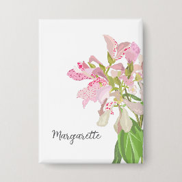 Pink Orchid Floral Design – Elegant Botanical Art Button