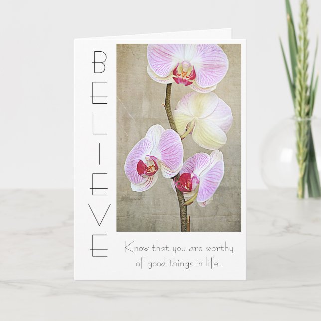 Pink Orchid Floral glauben Inspiration Karte (Vorderseite)