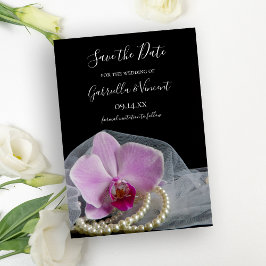 Pink Orchid Perlen auf schwarzer Hochzeit Speicher Save The Date