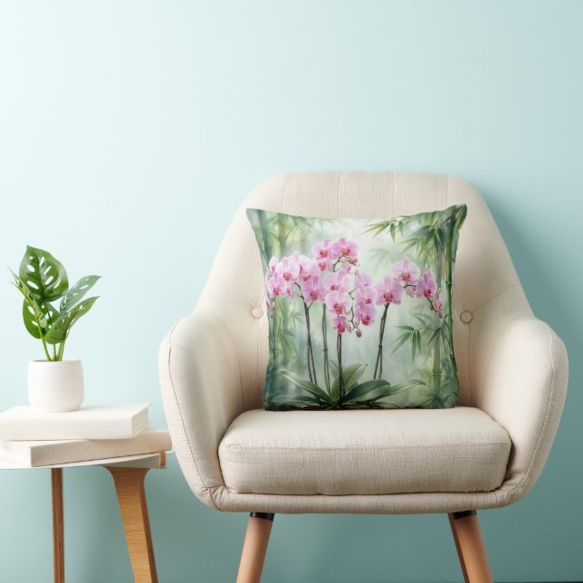 Pink Orchid Plant On Bamboo Background Kissen (Stuhl )